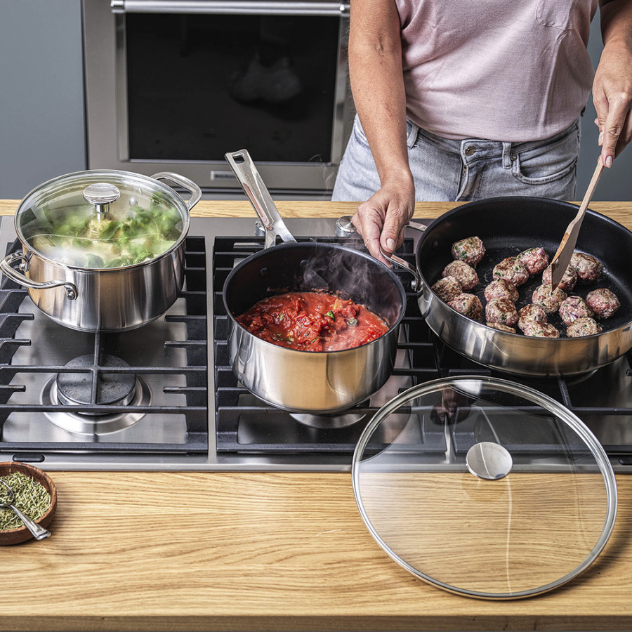 Набір ковшів з кришками 16/18/20 см, 1,5/2,1/3,1 л KitchenAid Stainless Steel Sheet (CC005740-001)